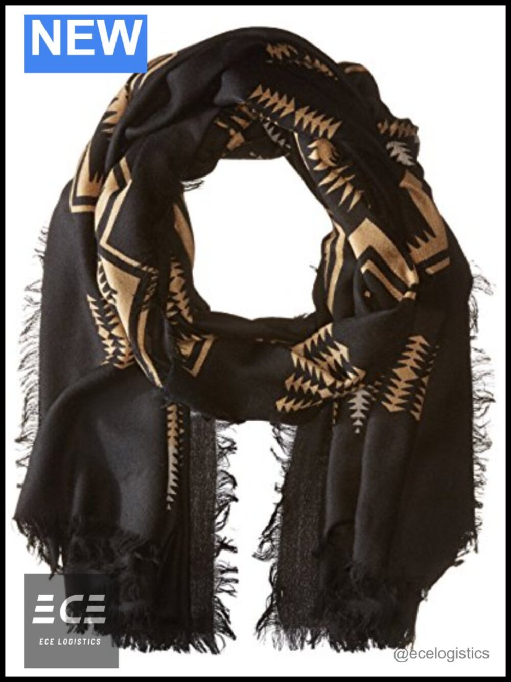 Oversize Featherweight Wool Scarf Geometric 50x80 Fringe Lightweight